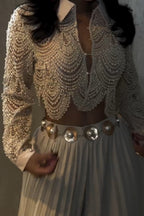 Embroidered Lace Beaded Long Sleeve Top