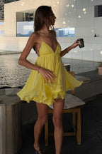 Solid Loose Flowy High Waist V Neck Cami Mini Dress