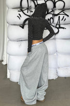 Street Style Graphic Letter Ribbon Curved Sweat Pants