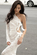 Sexy Lace One-Shoulder Bow Maxi Dress