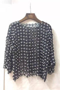 Three-Dimensional Floral Beaded Openwork Blouse