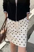 Vintage Satin Polka Dot Drawstring Midi Skirt