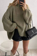 Lantern sleeve turtleneck loose sweater