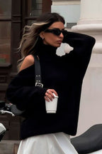 Turtleneck Cold Shoulder Knit Sweater