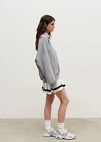 Chic Zip-Up Casual Navy Sweater