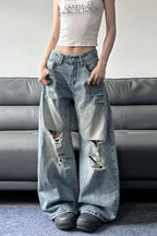 High Waist Ripped WideLeg Jeans