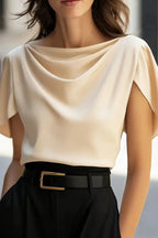 Solid Color Satin Drape Casual Loose Short-sleeved Top
