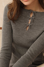 Elegant Bowknot Cutout Wool Knit Base Layer
