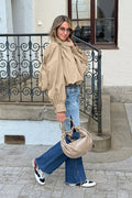 Loose Fit Khaki Puff Sleeve Jacket