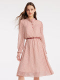Gathered Waist Chiffon Polka Dot Midi Dress