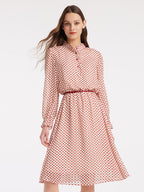 Gathered Waist Chiffon Polka Dot Midi Dress