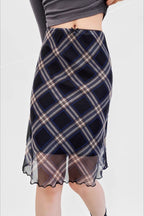 High Waist Contrast Plaid Bodycon Skirt