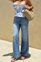 Stylish High-waisted Pocket Casual Wide-leg Jeans