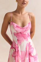 Floral Print Spaghetti Strap Backless Holiday Maxi Dress