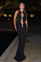 Elegant Slim Hollow Metal Charm Formal Dress