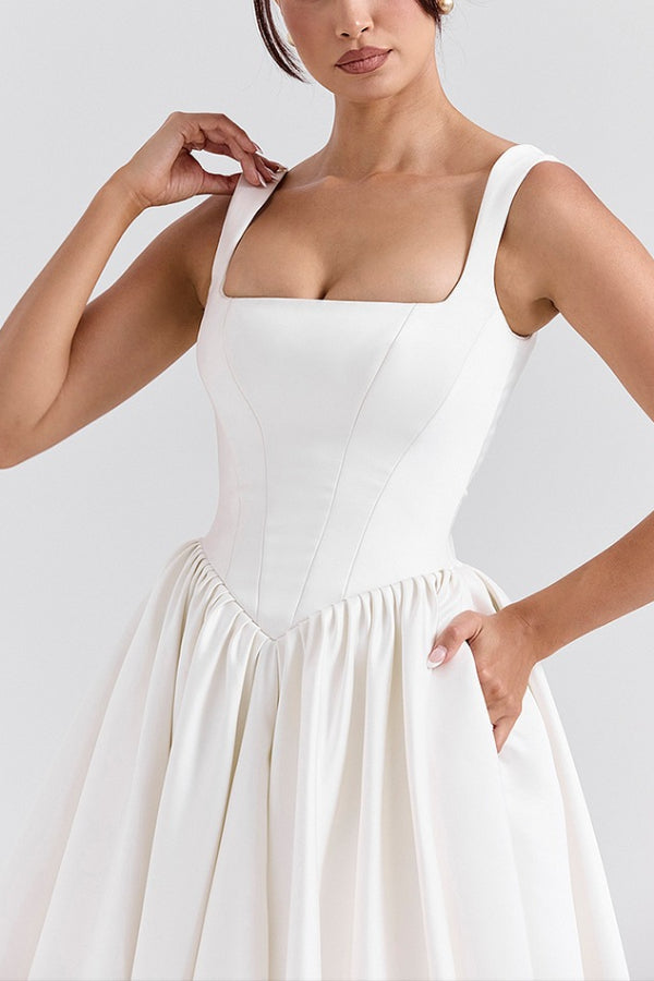 Kara Premium Wide Straps, Corset, Solid Color Maxi Dresses, White Statement Occasion Edit