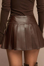PU Leather Pleated High Waist Mini Skirt