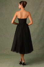 Sheer Bustier Strapless Cocktail Dress