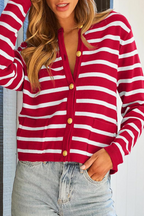 Casual Daily Stripe Buttons Weave O Neck Outerwear