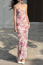 Backless VNeck Maxi Floral Dress
