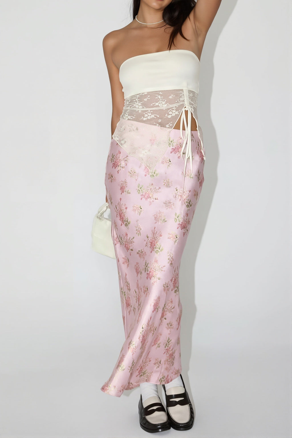 Elegant Satin Floral Draped Skirt