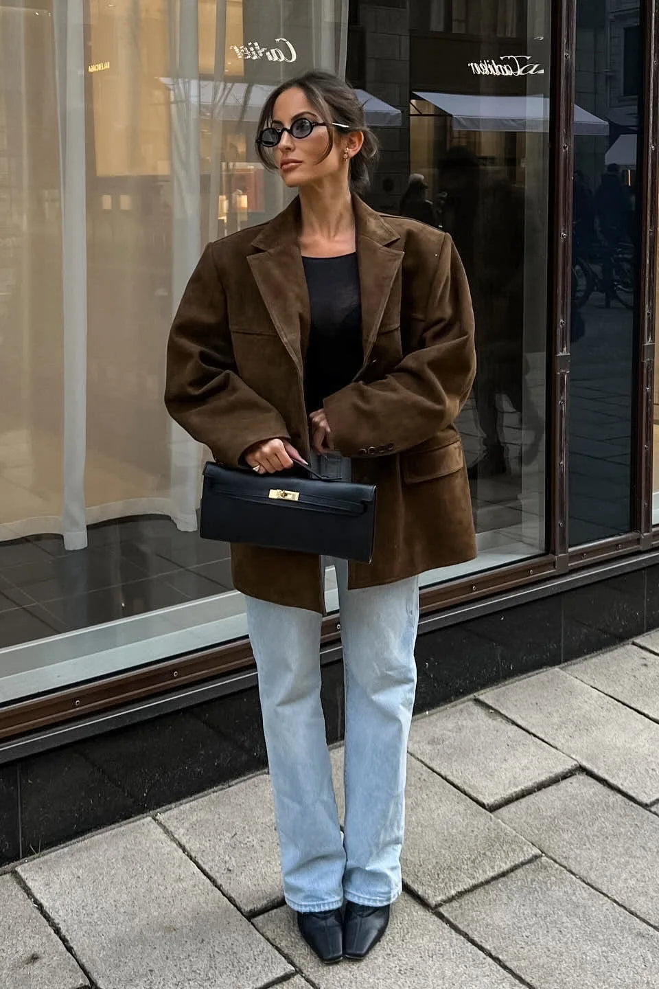 Brown SingleBreasted Suede Blazer
