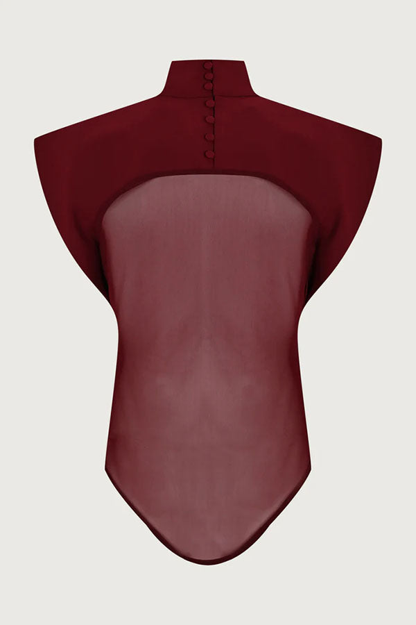 Vita Mesh Patchwork High Neck Wide Sleeve Bodysuit and High Rise Pocket Slit Pants Set