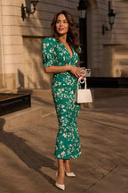 Fitted Floral Puff Sleeve Floral Dress