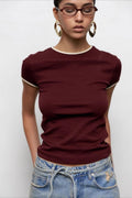Contrast Trim Crewneck Tee T-Shirt