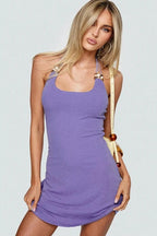 Beaded Halter TieUp Mini Dress