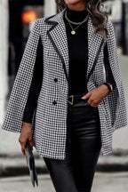 Tweed-style Houndstooth Split Long Sleeve Chic Blazer