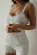 Simple Lace Cami Top Two Piece Shorts Set