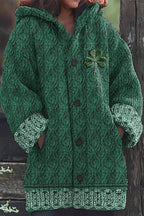 Women's Irish Celtic Knot Jacquard Hooded Sweater
