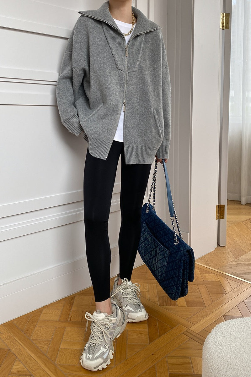 Double Zipper Shawl Collar Sweater