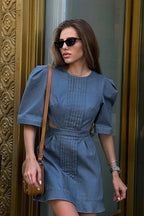 Vintage Denim Cutout Ruffled High Waist Mini Dress