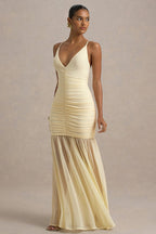 Sheer Plunge Ruffle Slip Dress