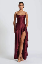 Backless LaceUp Satin Silk Dress