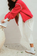 Vintage Cable Knit V Neck Button Cardigan