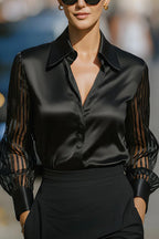 Solid Color Satin Loose-fitting See-through Long-sleeved Casual Shirt