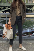 Plaid Woolen Button Blazer