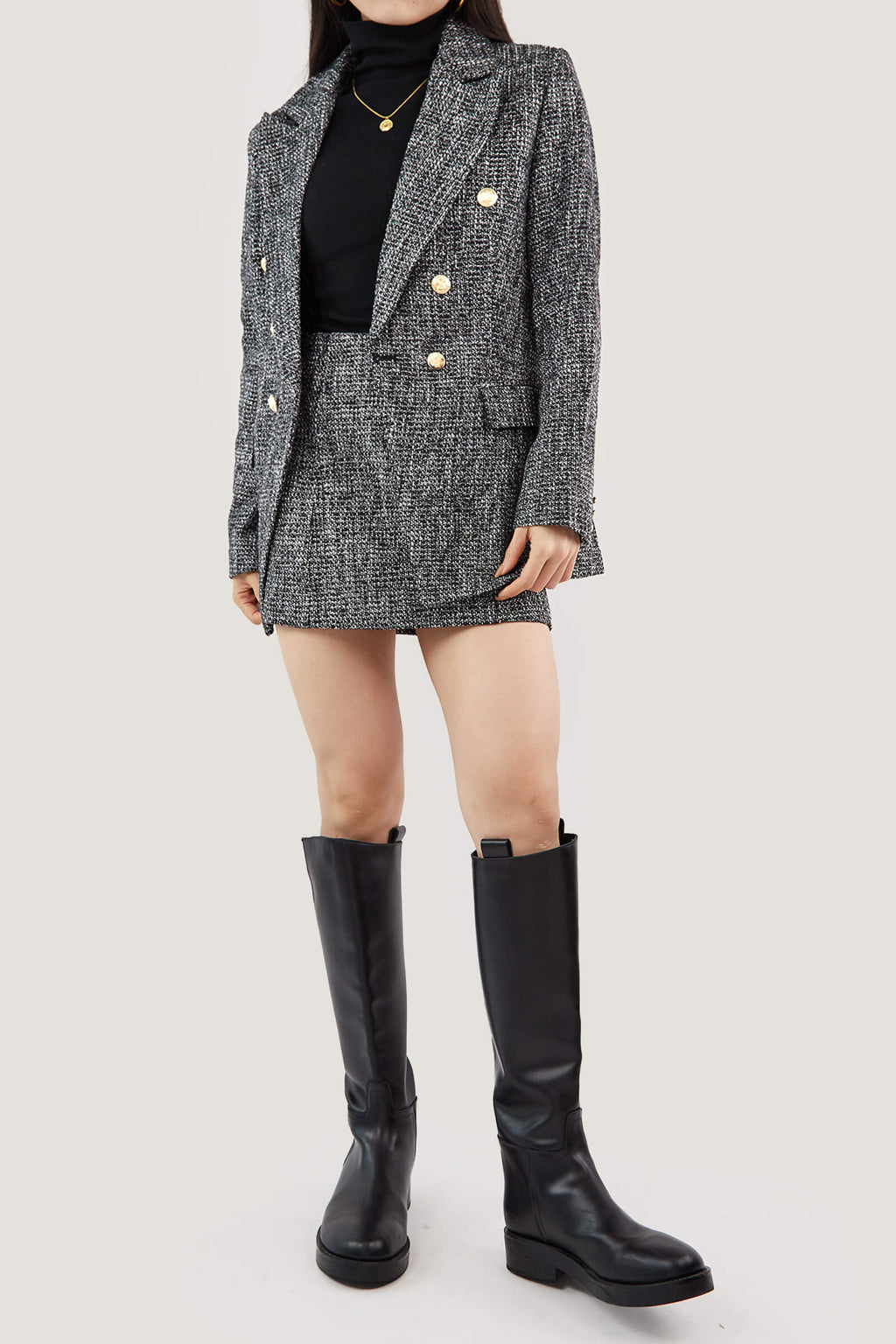 Black Lapel Collar Houndstooth Blazer