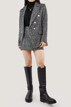 Black Lapel Collar Houndstooth Blazer