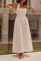 Yolaina Premium Plain Sleeveless Dresses with Pocket Pleats and Halterneck Wardrobe Essential