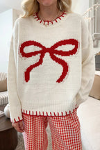 Slouchy Bow Jacquard Loose Pullover Sweater