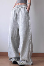 Lace Trim Wide Leg High Waist Pants