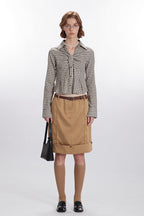 Plaid Ruched Long-Sleeve Blouse