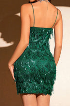 Sequin Fringe Trim Spaghetti Strap Party Dress
