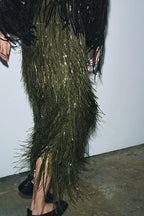 Party Crasher Layered Sequined Tassels High Rise Back Zipper Midi Skirt