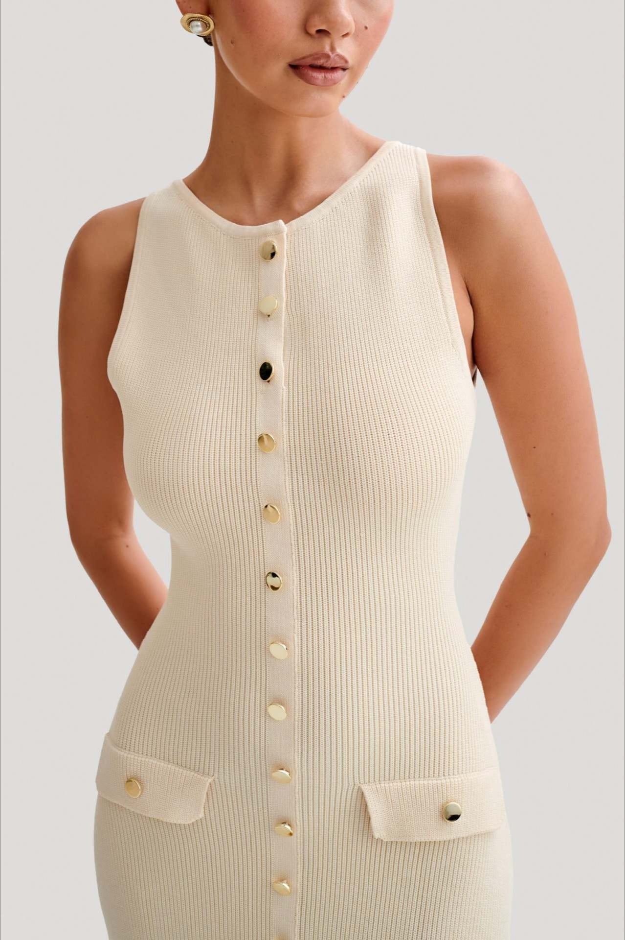 Fashion Buttoned Knit Work Dress