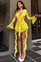 Lace Bell Sleeve Tie Detail Lace Dress